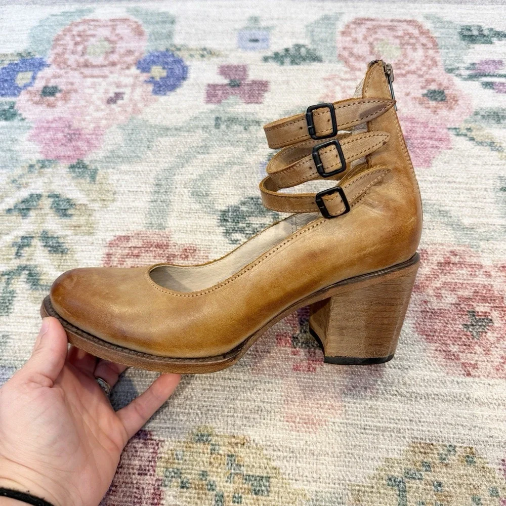 Freebird Womens Randi Ankle Strap Heels Size 9 Tan Leather Boho Western